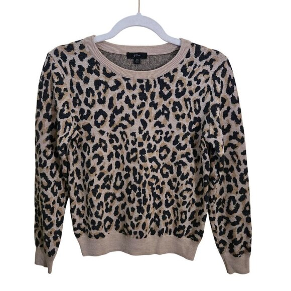 J. Crew Merino Wool Leopard Crewneck Sweater Size XS - Picture 2 of 7